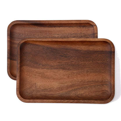 2PCS Serving Wood Valet Tray for Men Women, Catch All Acacia Mens Key Dump Bedside Nightstand Organizer EDC Decorative Wooden Tray for Phone Watch Wallet Keys