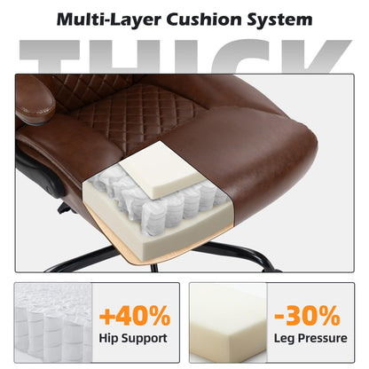 Office Chair - Ergonomic High Back Computer Desk Chair with Rocking Function & Lumbar Support - Executive Comfortable Wide Swivel Rolling Office Leather Chair with Flip-up Armrests for Home Gaming