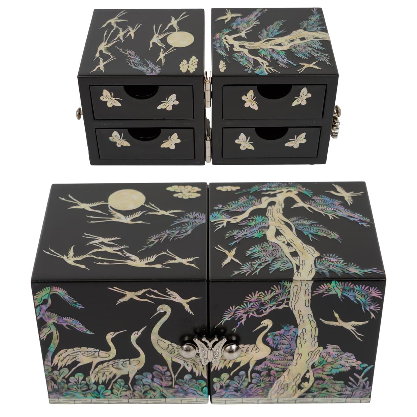 February Mountain Mother of Pearl Sea Shell Inlaid Wooden Cube Jewelry Organizer Box - Perfect for, Bracelets, Trinkets, Watches, Earrings, Chains & Accessories