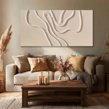 Hue7Art Abstract Beige Canvas Wall Art Modern Minimalist Geometric Hand Painting Artwork for Living Room Bedroom Office Neutral Wall Decor 24x48 Inch
