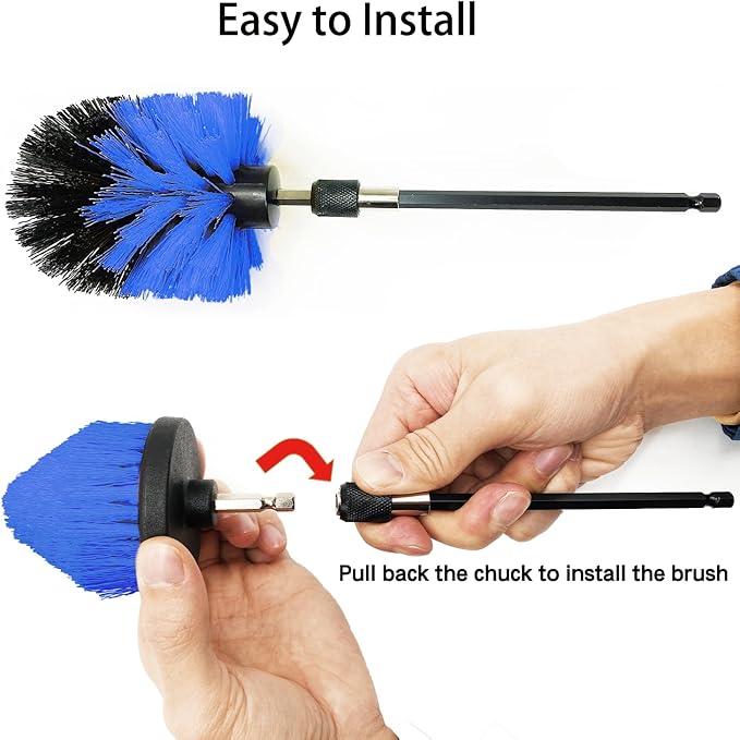 Drill Brush Attachment Set, 7 Pack 1/4in Power Scrubber Brush + Extend Long Rod