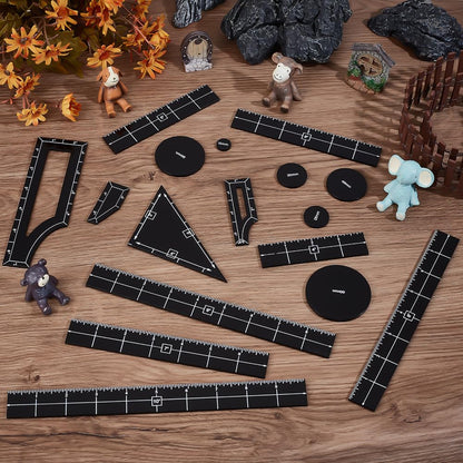 BENECREAT 17Pcs Black Objective Point Markers, Acrylic Objective Makers Ruler Set War Games Measuring Ruler, Round Objective Marker Gaming Accessory for Tabletop Wargames