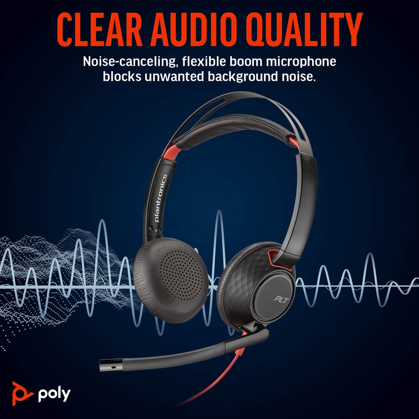 Poly Blackwire 5220 Wired Headset - Flexible Boom Mic - Noise Cancelling Headphones with Mic - USB-C, USB-A, 3.5mm - Ergonomic Over-Ear Design - Works with Microsoft Teams, Zoom - Work from Home
