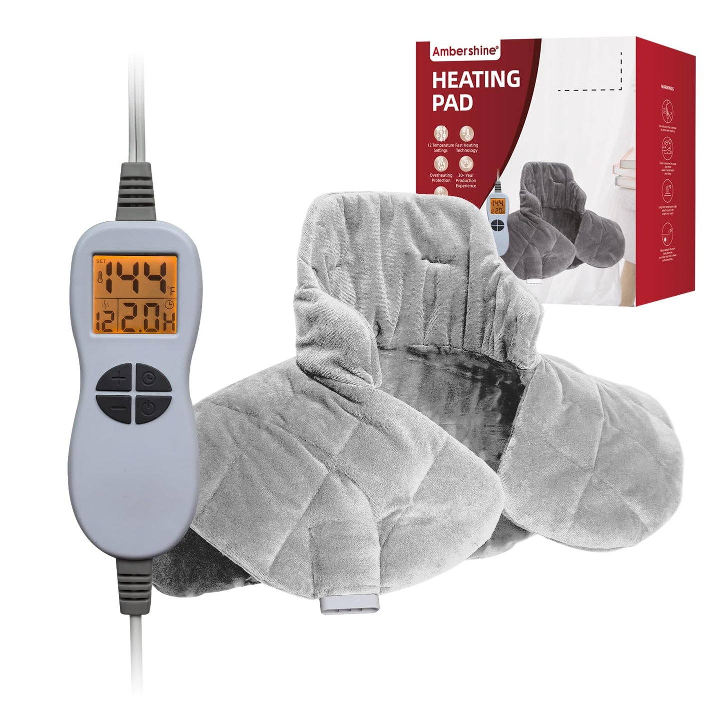 Ambershine 17''x33'' XXXL King Size Heating Pad with 12 Temperature Settings & 4 Auto-Off Countdown Timers, Pain Relief for Back/Neck/Shoulders/Abdomen/Legs, Christmas Gifts for mom dad (Dark Gray)