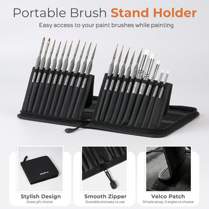 Nicpro Miniature Paint Brushes Dry Brush - 20PCS Model Paint Brush Set with Nylon Case for Acrylic, Oil, Watercolor, Detail Paint Brush Drybrush for Model, Miniature Painting, Paint by Numbers, Craft