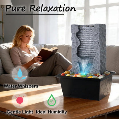 Tabletop Water Fountain Indoor, Resin Waterfall Fountain for Stress Relief and Meditation, Calming Office Desk Home Décor, Zen Relaxation Gift for Friend Office Boss, Excellent Housewarming Gift