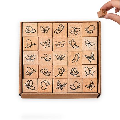25 Pieces Wooden Rubber Stamp Set, Plant Decorative Wooden Stamp DIY Craft, Cute Butterfly & Botanical Designs for Journals, Scrapbooks, Planners, and DIY Crafts (Butterfly)