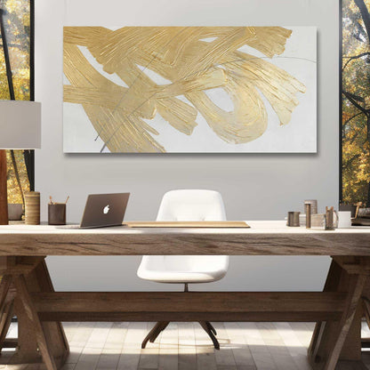 Gold Abstract Wall Art White and Gold Modern Framed Painting Texture Artwork for Living Room Office Dining Room Pictures 24x48 Inch Hand Painted