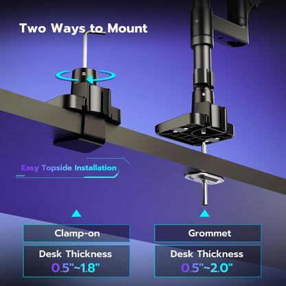 ARES WING Dual Monitor Arm Desk Mount for 17-49 Inch Ultrawide Monitors, Heavy Duty Dual Monitor Mount Holds 44 lbs, Full Motion Gas Spring Vertical Stacked Monitor Mount, 75/100 VESA Mount, Black