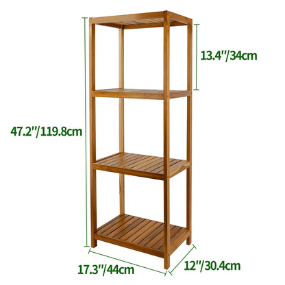 VaeFae Teak Bathroom Shelf, 4-Tier Storage Shelf, Wooden Stand Shelf Organizer for Bathroom, Kitchen, Living Room, Laundry, Garage