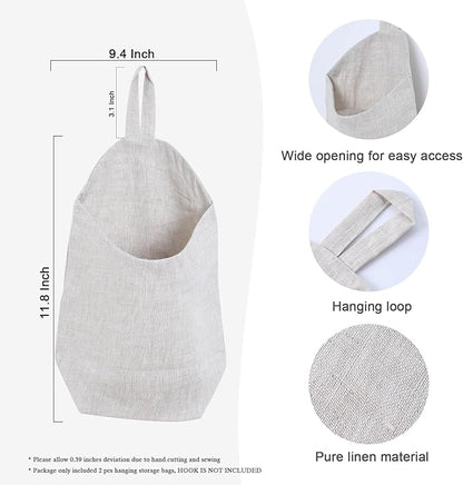 100% Linen Hanging Storage Bags Baskets 2 Pcs, Small Wall Storage Bag