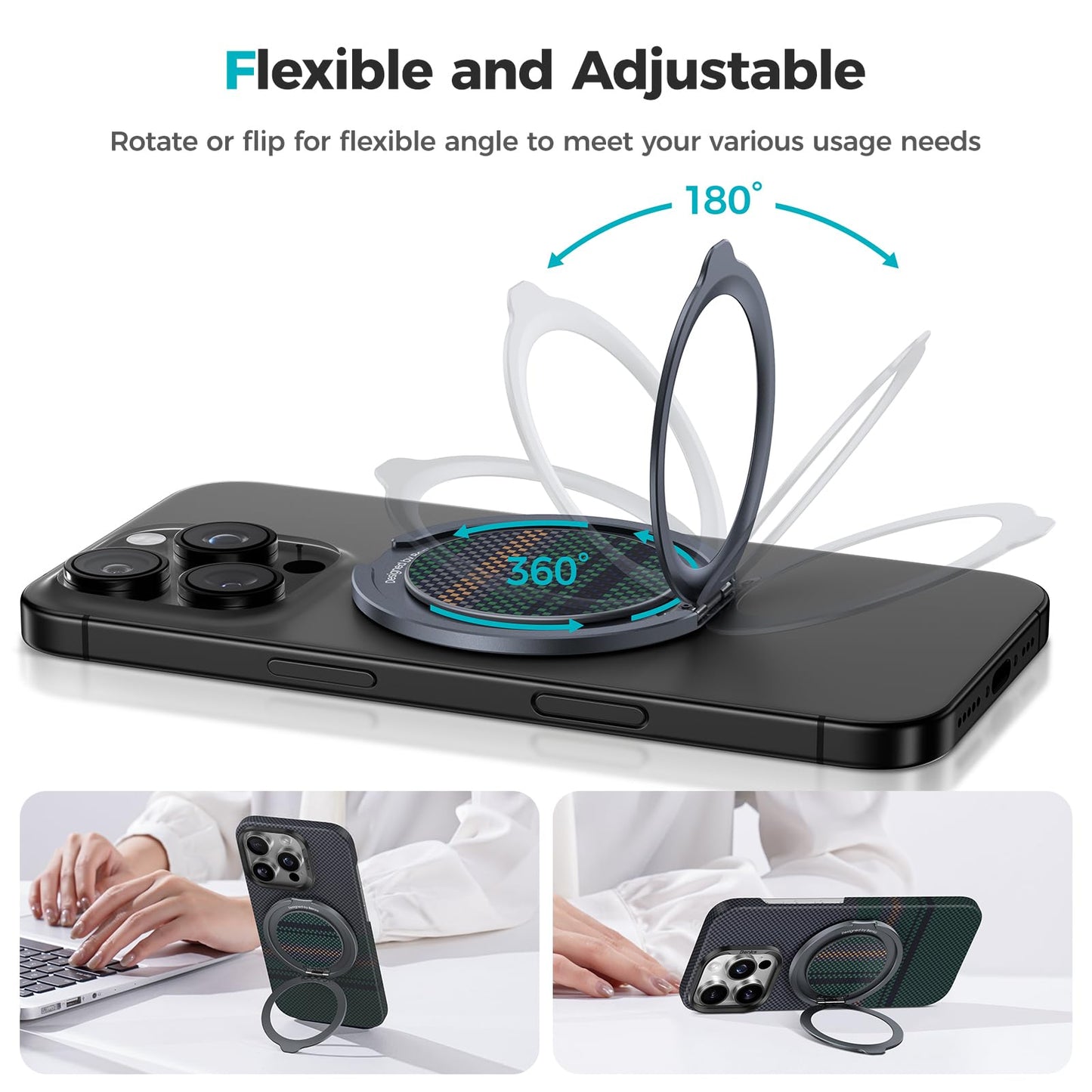 BENKS ArmorPop Magnetic Phone Grip & Stand for MagSafe, 360° Rotation Adjustable Phone Ring Holder for iPhone 17/16/15/14/13/12 Series, Durable Kevlar Design