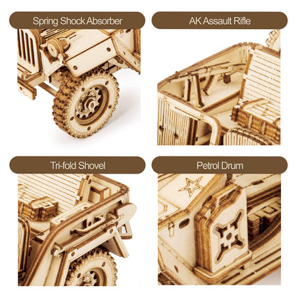 ROKR 3D Wooden Puzzle for Adults-Mechanical Car Model Kits-Brain Teaser Puzzles-Vehicle Building Kits-Unique Gift for Adults,Teens on Birthday/Christmas Day(1:18 Scale)(MC701-Army Field Car)