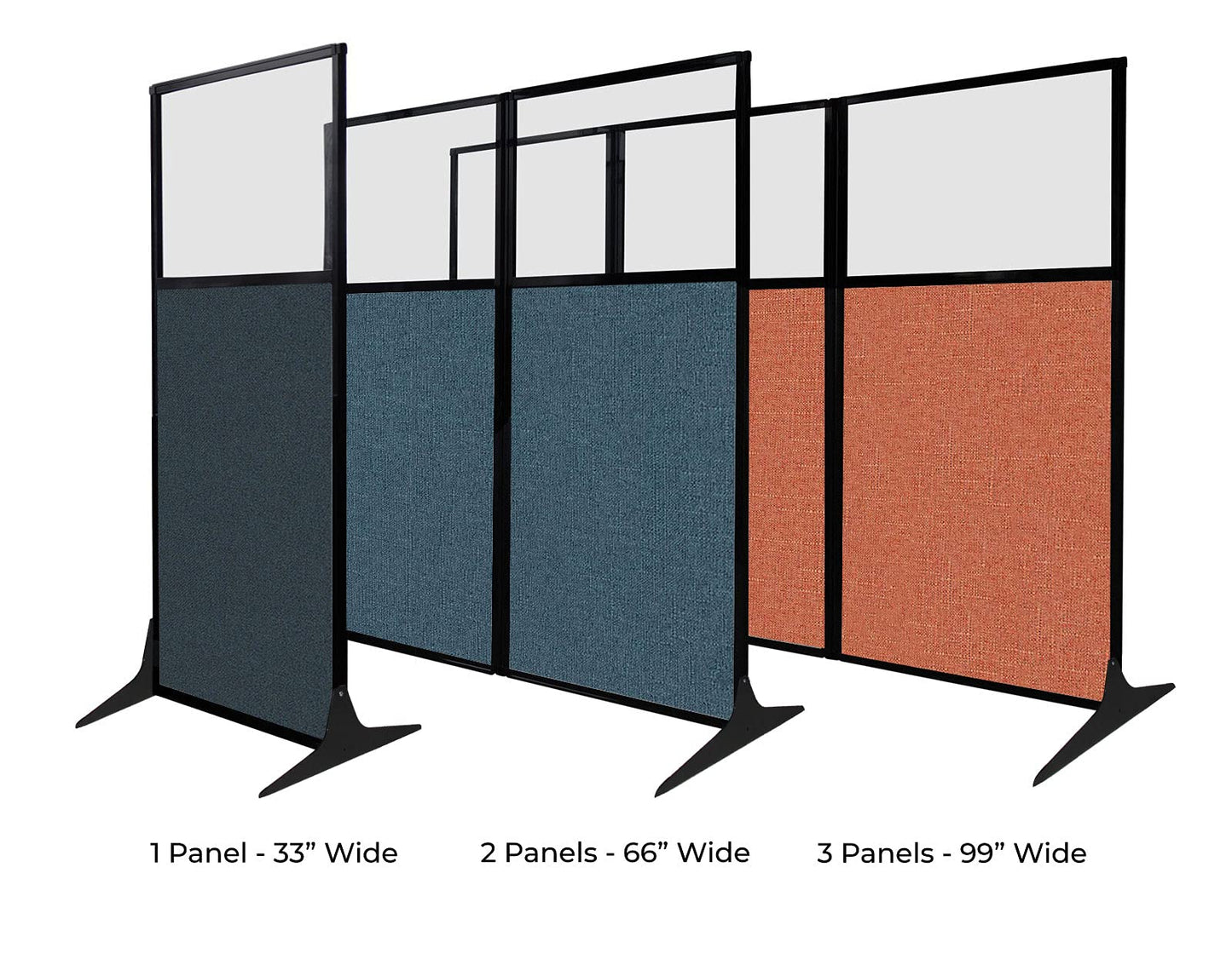 Versare Workstation Partition | Portable Wall Divider | Modern Office Cubicle | Free Standing Privacy Screen | Flexible Work Space | 66" x 70" W/Window, Black Fabric Panels