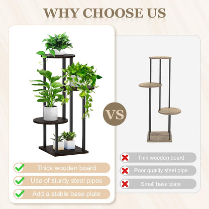 SMFANLIN 4 Tier Plant Stand Indoor, Metal Wooden Tall Plant Shelf Flower Pot Stand for Multiple Plants, Corner Flower Holder Plant Display Rack for Living Room Balcony Patio Garden (Black)