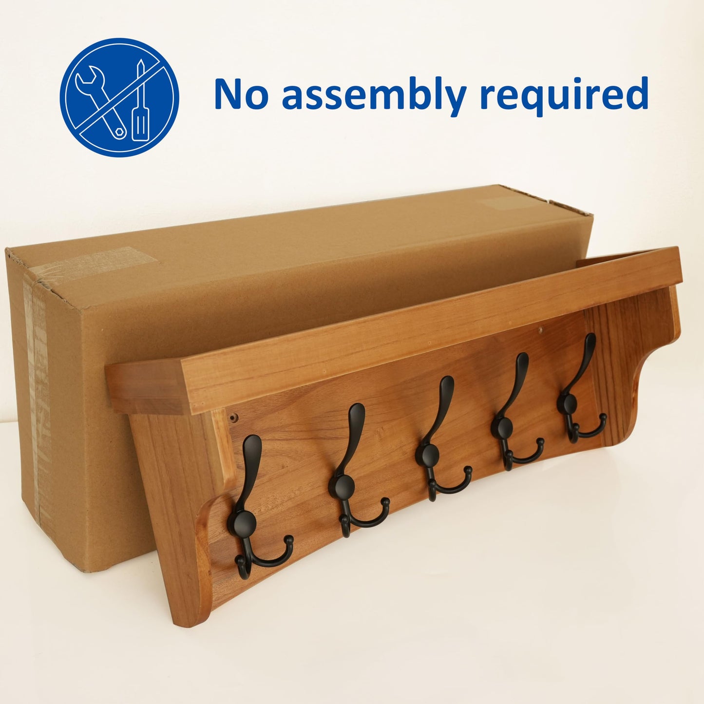 WEBI Wall Shelf with Hooks Underneath,24" Long Coat Rack Wall Mount with Shelf,Key Rack for Wall,5 Triple Hooks for Hanging Coats,Clothes,Jacket,Bathroom,Entryway,Light Brown