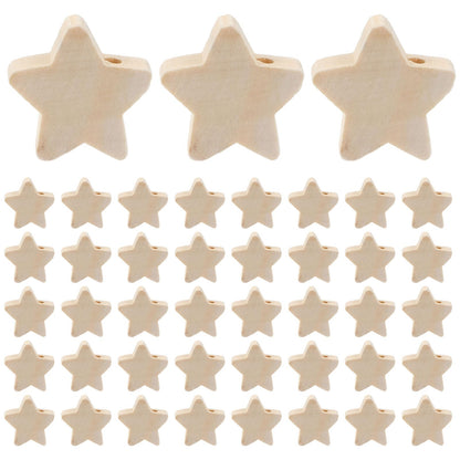 Ciieeo 100pcs Unfinished Wood Star Beads 20mm - Natural Wooden Spacer Beads with Pre-Drilled Holes for Jewelry Making | 0.78 inch Shape Charms for Farmhouse Garland Macrame Crafts