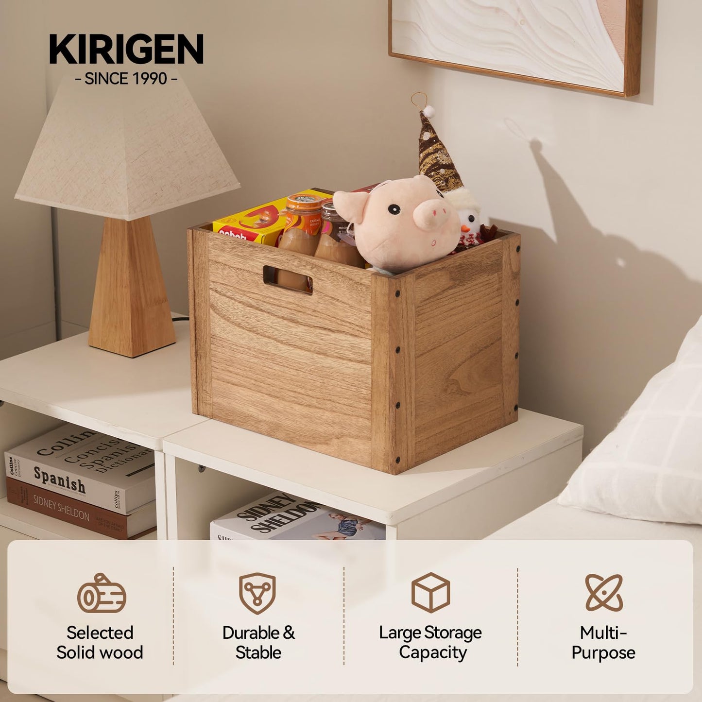 KIRIGEN Stackable Wood Storage Cube /Basket/ Bins Organizer for Home Books Clothes Modular Open Cubby Storage System - Office Cubical Bookcase Closet Shelves C26-DBR