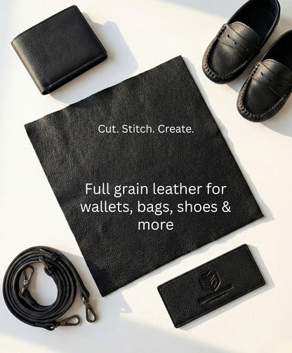 Natural Grain Cow Leathers: 12'' x 12'' Pre-Cut Leather Pieces (Black, 1 Piece)