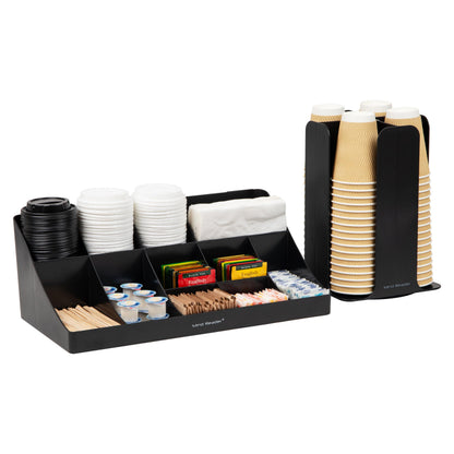 Mind Reader Cup Carousel and Condiment Organizer Set, Countertop Org, Coffee Bar, 7.75"L x 7.75"W x 11.5"H, 2 Pcs., Black