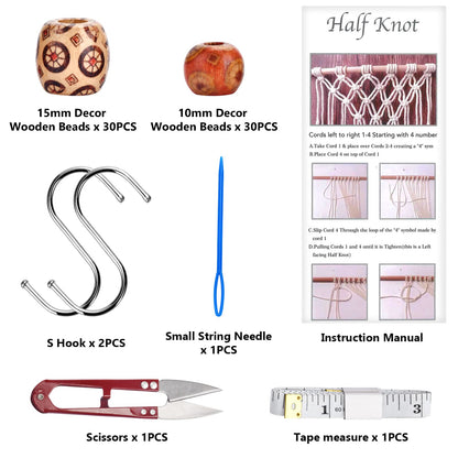 Hdviai 121Pcs Macrame Kit, Macrame Supplies 3mm x 109Yards Macrame Cord for Macrame Kits for Adults Beginners, with Accessories Like 100Pcs Beads and 10Pcs Wooden Rings for Macrame Plant Hanger Kit