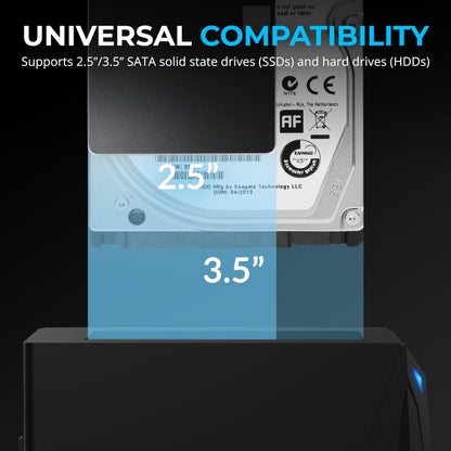 SABRENT USB-C Hard Drive Docking Station, 2.5"/3.5" Inch SATA SSD & HDD Tool Free 10Gbps Docking Station, Hot Swappable, Supports 20TB Drives, for Windows and Mac (DS-UC1B)