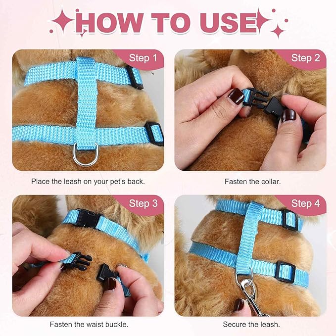 Rabbit Harness and Leash, Escape Proof Bunny Cat Leash Small Animal Harness Soft Adjustable Buckle(2Pcs, Yellow/Sky Blue) for Bunny Kitten Cats Puppies Walking Hiking Training