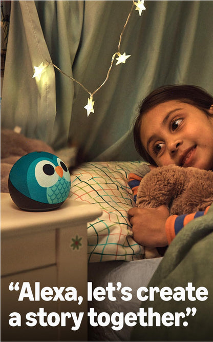 Amazon Echo Dot Kids (newest model), Smart speaker to enjoy age-appropriate audiobooks, interactive games and Alexa+ experiences to create and learn, Rainbow Swirl design