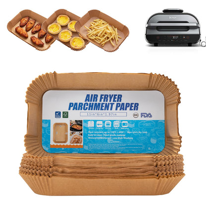 Air Fryer Disposable Paper Liner, 100PCS Food Grade Parchment Liners for Ninja DZ201,Ninja Foodi Dual Air Fryer Accessories Baking Paper (9 * 6, Natural)