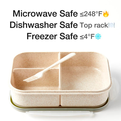 SEVENY Bento Box Natural Wheat Fiber Material,Ideal Leak-Proof Bento Box Adults,Lunch Box for Women,BPA-Free Lunch Box,Reusable Meal Prep Container for Body Builders, White