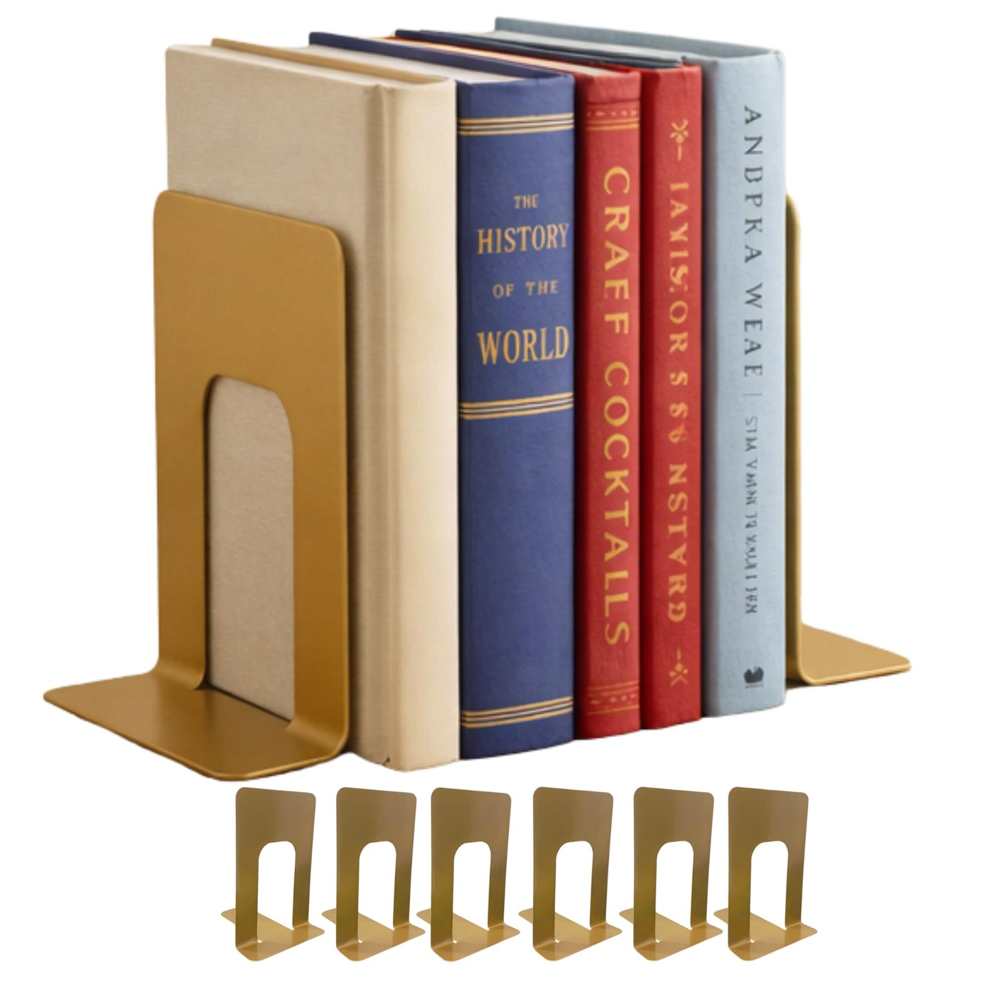 Alessk Dark Matte Gold Bookends for Shelves, Heavy Duty Metal Bookends Supports Heavy Books, Decorative Gold Stops for Home or Office Decoration - 3 Pairs (6 Pieces).
