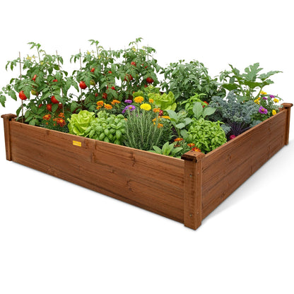 Hollyone 48" X 48" inches Wood Raised Garden Bed Frame Planters Wooden Elevated Planting Planter Box for Outdoor Herb Vegetables Flowers Grass Lawn Yard Patio - Brown 4×4ft
