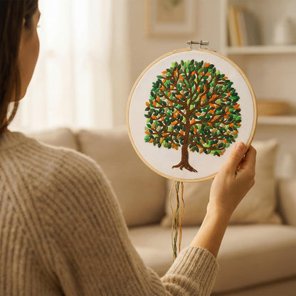 Norme Leaves Embroidery Kit for Beginners Adults 365 Leaves Tree Pre Stamped Pattern Cross Stitch Kits with 7.8 Inch Embroidery Hoop, Threads, Needles, Tools and Stitch Guide for DIY Craft Gift