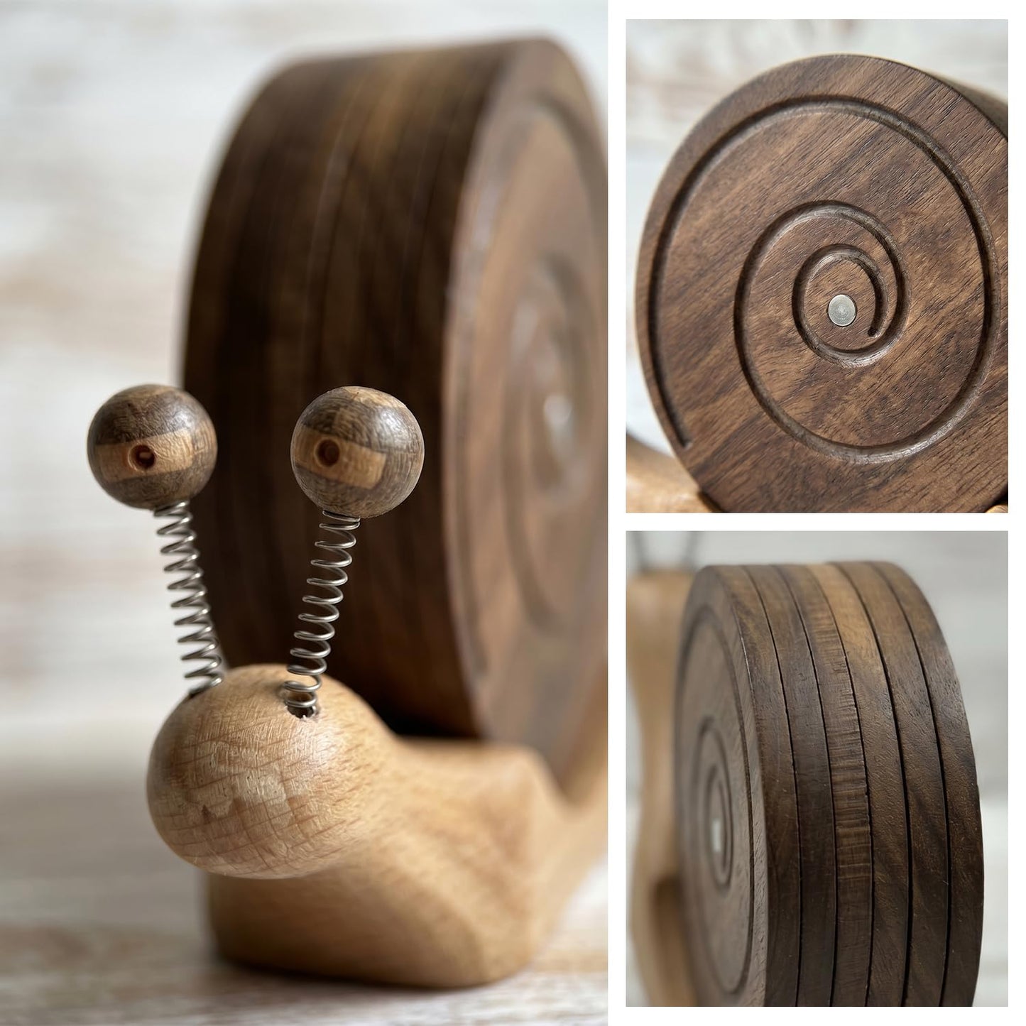 Snail Wooden Coaster Set - 6-Piece Handcrafted Walnut Drink Coasters with Magnetic & Holder - Rustic Table Decor for Home Bar, Cabin, Coffee Table & Housewarming Gifts