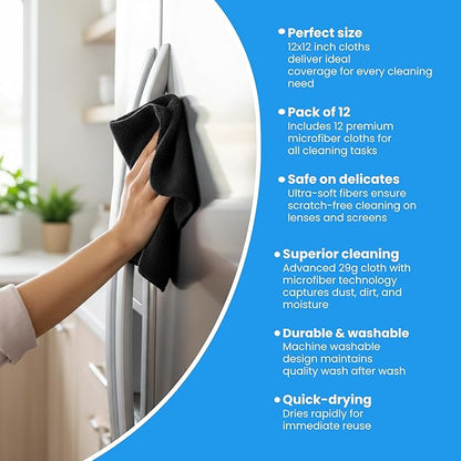 Microfiber Cleaning Cloth Black 12 Pack Premium Microfiber Towels