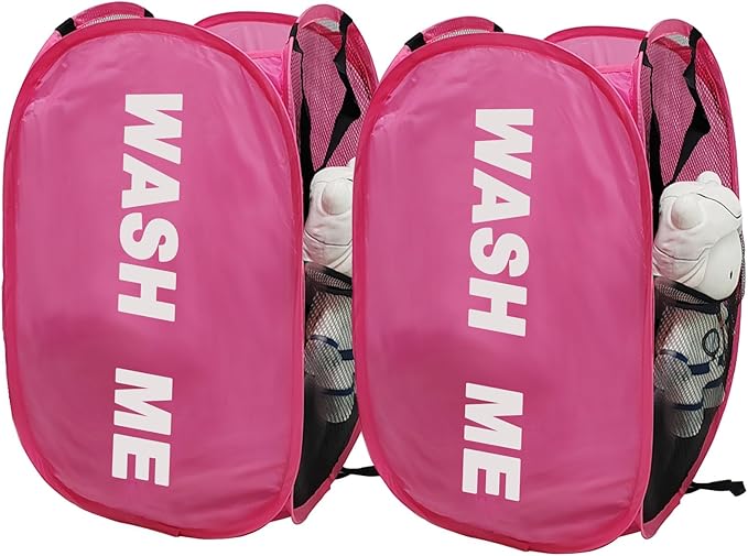 2 Pack Mesh Pop Up Laundry Hamper Collapsible Laundry Basket Pink Dirty Clothes