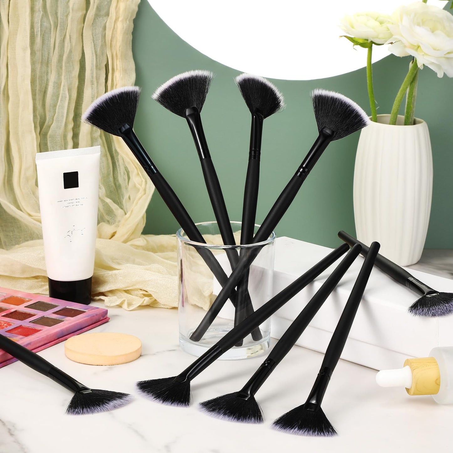 9 Pieces Facial Fan Mask Brushes, Soft Facial Applicator Brushes Tools for Peel Glycolic Makeup for Mud Cream(Champagne)