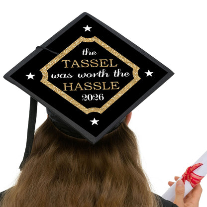 Big Dot of Happiness 2026 Graduation Cap Decorations - Premium Gold Cap Cover Kit, Custom Grad Display, DIY Graduation Cap Topper, Class of 2026 Celebration Set