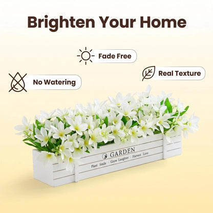Aiouclay 12Inch Lily Flowers Artificial Rustic Potted Plants,White Lilies in Rustic Wood Planter Box, Faux Flowers for Summer Spring Home Decor Wedding Shelf Bathroom Farmhouse Windowsill