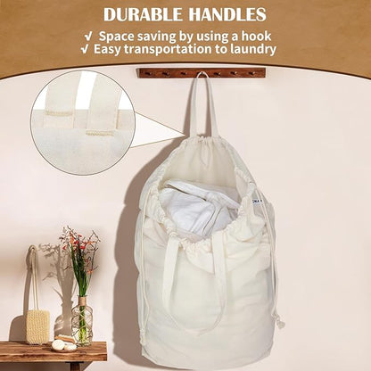 Canvas Laundry Bags with Handles & Square Base 13.8"Lx13.8"Wx27.6"H, Large