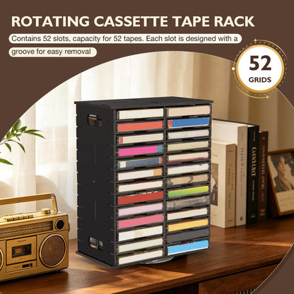 Arkiya Rotating Cassette Tape Storage Holder, 52 Slot Cassettes Organizer Rack, Audio Cassette Tape Display Shelf, Ideal Gift for Cassettes Collectors, Black