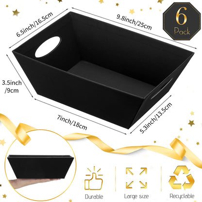 Mimorou 6 Pack Baskets for Gifts Empty To Fill, Kraft Empty Gift Basket Kit Bulk with Handle 6 Wrap Bag 10 Pull Bow DIY for Wedding Graduation Birthday Party Holiday(Black,Simple Style)
