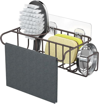 HapiRm 4 in 1 Adhesive Kitchen Sink Organizer, SUS304 Stainless Steel Brush