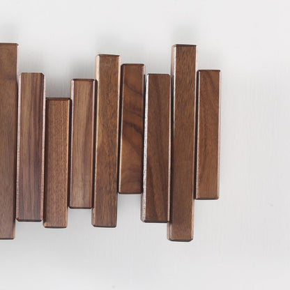 Acsigesn Wooden Coat Rack Wall Mounted Sticks Multi Rack Solid Handmade Natural Walnut Wood Artwork with 7 Flip-Down Unique Modern Hooks for Coats Bag Hat Umbrella