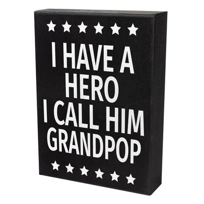 JennyGems Grandpop Gifts, I Have a Hero I Call Him Grandpop Wooden Sign, Shelf Decor and Wall Hanging, Made in USA