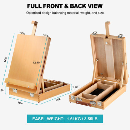 Beechwood Tabletop Easel Set for Painting, 60 Pieces 2-in-1 Art Supplies Specially Tailored for Painting & Sketching, Portable Adjustable Sketchbox Art Easel for Beginners and Art Lovers