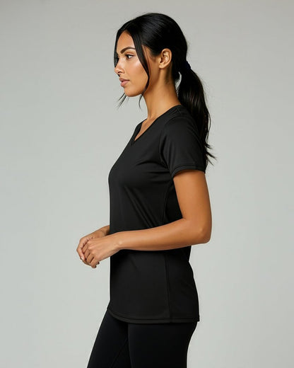 Real Essentials 5 Pack: Women's Dry-Fit Short Sleeve V Neck T Shirt Workout Fitness Yoga Top Tee, Set 16, XS