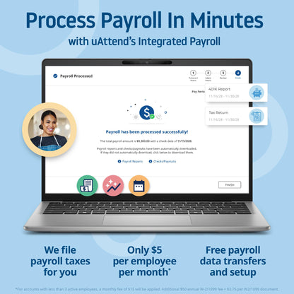 uAttend Touch-Free Voice Control and Facial Recognition Time Clock System for Employees and Small Businesses (DR2000)