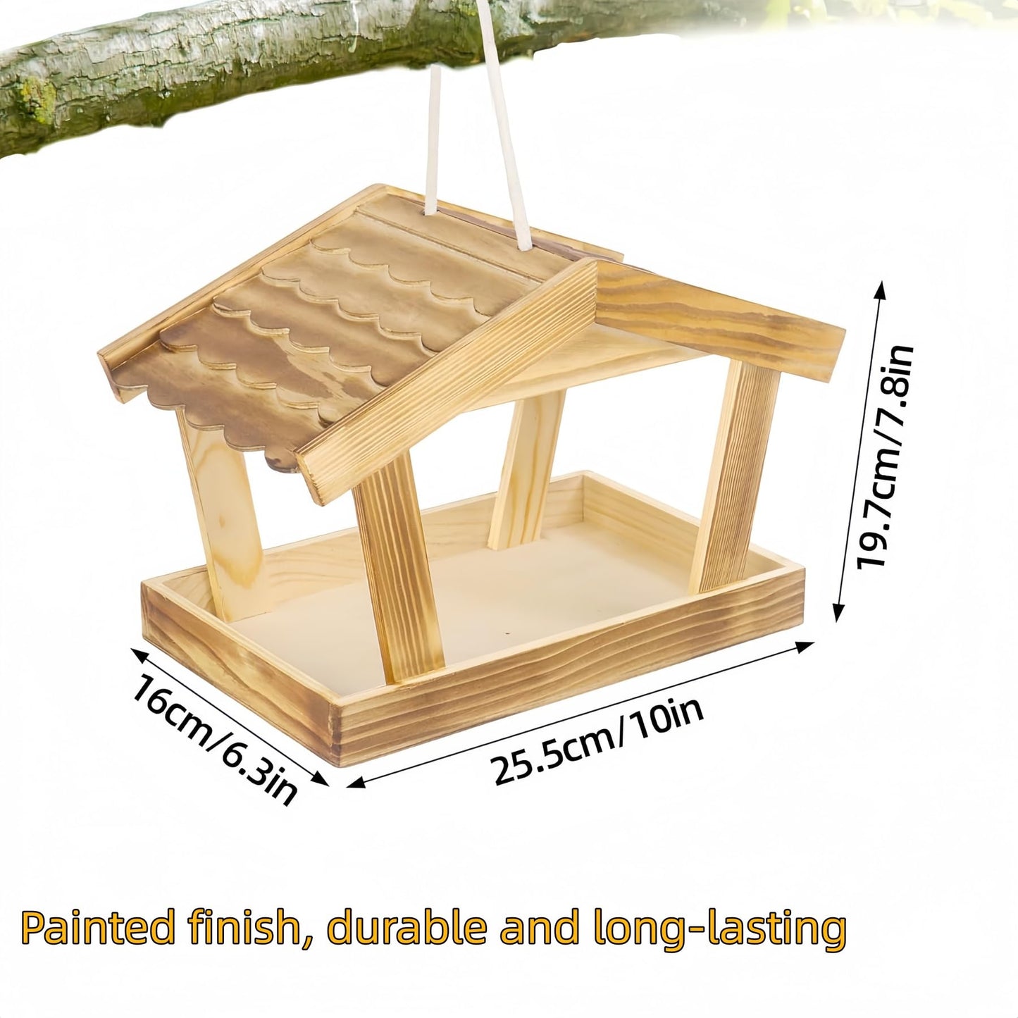 Dmnnlp Bird Feeders for Outside Hanging, Wooden Wild Bird Feeder House, Platform Bird House Feeder for Garden Yard Outdoor Hanging 10x6.3x7.8 Inch