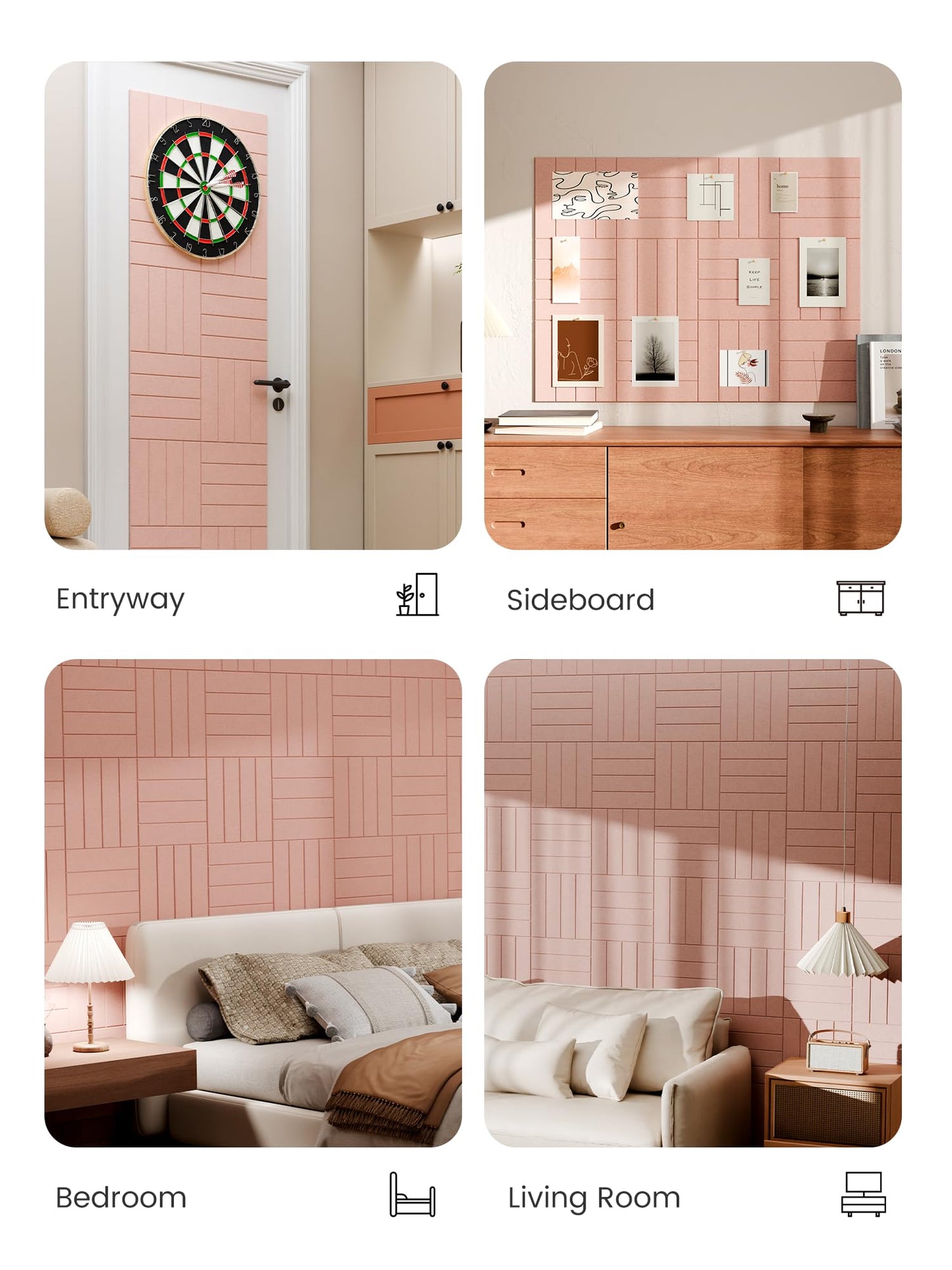 Bumusty Large Cork Board Alternative-48 x 36" Felt Bulletin Board Tiles, with 30 Pushpins, 70 Adhesive Tabs, Bold-Stripe 12-Pack, Cork Boards for Office Push Pin Board Felt Board-Pink
